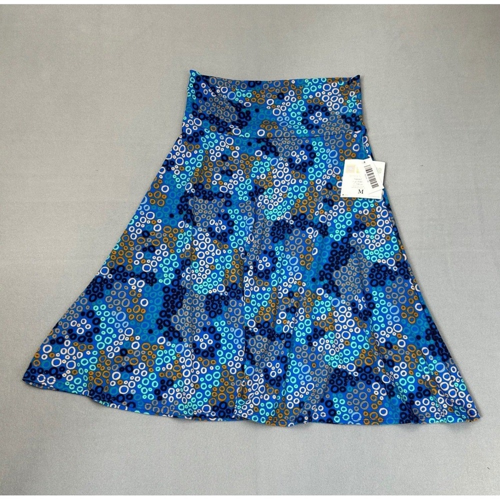 LuLaRoe Madison Skirt Blue Medium Geometric Circle Print Pockets Knee Length